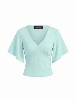 Cider - Ruched Women's V-Neck Bell Sleeve Top Teal