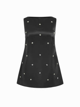 Cider - Pearl Rhinestone Women's Boat Neck Zip Mini Dress Black