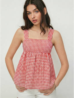 Cider - Gingham Women's Bow Tie Square Neck Cami Top Red