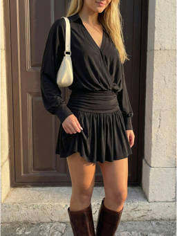 Cider - Ruched Batwing Women's A-Line Mini Dress Black