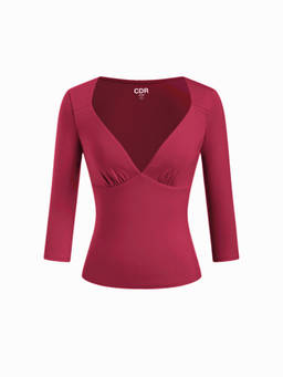 Cider - Ruched Women's Sweetheart Neck 3/4 Sleeve Tee Wine