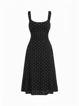 Cider - Ruched Women's Scoop Neck A-Line Midi Dress Black