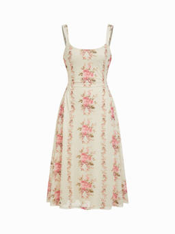 Cider - Women's Ruched Scoop Neck A-Line Midi Dress Pink
