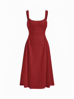 Cider - Women's Ruched Scoop Neck A-Line Midi Dress Red