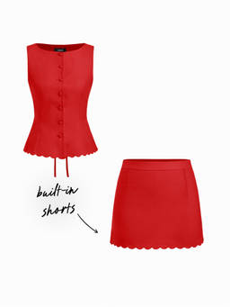 Cider - Linen Blend Women Sleeveless Curved Hem Skirt Set Red