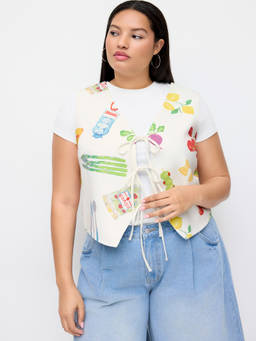 Cider - Fruit Graphic Women Reversible V-Neck Tie-Up Jacket Vest Multi-Color
