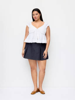 Cider - Denim Women's Mid-Rise Buckle Belted Mini Skirt Indigo