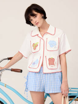 Cider - Linen-Blend Women’s Fruit Embroidered Oversized Shirt White
