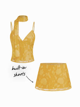Cider - Jacquard Floral Women's Sleeveless Cami Skirt Set Yellow