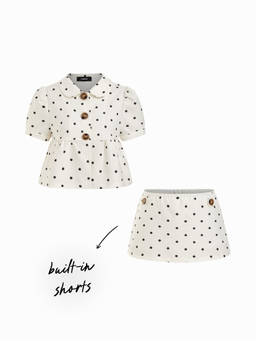 Cider - Polka Dot Women's Peter Pan Collar Skirt Set White