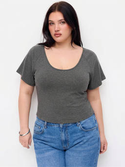 Cider - Viscose Women's Slim Backless Scoop Neck Top Dark Grey