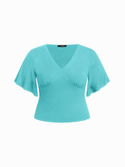 Cider - Women's Ruched V-Neck Bell Sleeve Top Teal