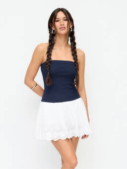 Cider - Colorblock Women's Strapless A-Line Mini Dress Navy Blue