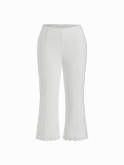 Cider - Cotton-Blend Women's Low Rise Lace Trim Flared Capris White