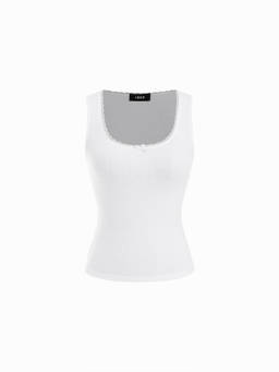 Cider - Scoop Neck Women Lace Trim Bow Detail Tank Top White