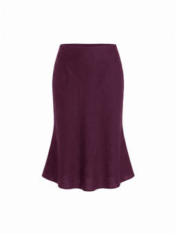 Cider - Linen-Blend Women Mid-Rise Mermaid Midi Skirt Berry