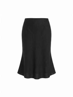 Cider - Linen-blend Women Mid Rise Mermaid Midi Skirt Black