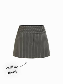 Cider - Striped Women's Low Rise Button Detail A-Line Mini Skirt Grey