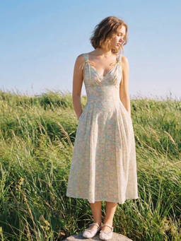 Cider - Floral Women's V-Neck Bow Strap Maxi Dress Green