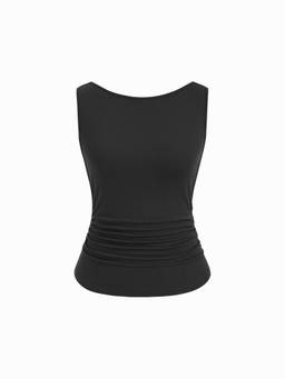 Cider - High Stretch Women’s Backless Chain Detail Draped Crop Tank Top Black