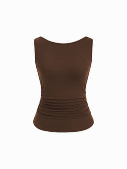 Cider - High Stretch Women's Backless Chain Detail Draped Crop Tank Top Brown