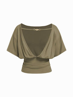 Cider - Metal Detail Women's Backless Batwing Sleeve Crop Top Green