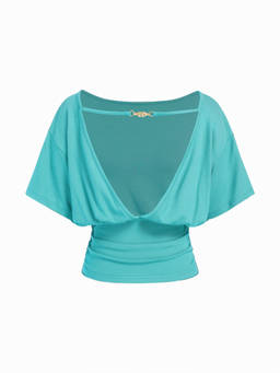 Cider - Metal Detail Women’s Batwing Sleeve Backless Crop Top Green