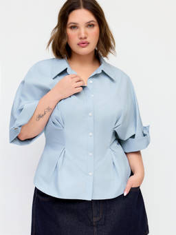 Cider - Cotton Ruched Batwing Sleeve Blouse Blue