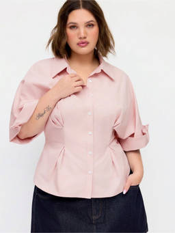 Cider - Cotton Blend Women's Ruched Batwing Sleeve Blouse Pink