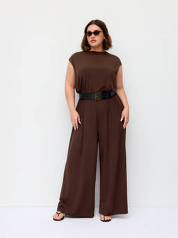 Cider - Women's Oversized Belted Wide-Leg Jumpsuit Brown