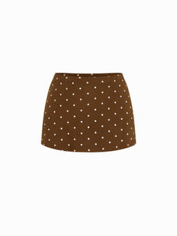 Cider - Cotton-Blend Women Low-Waist Slit Mini Skirt Brown