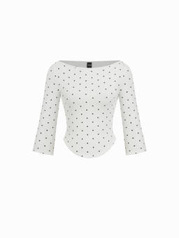 Cider - Knit Fabric Women's Polka Dot Boat Neck 3/4 Sleeve Tee White