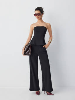 Cider - Peplum Women's Strapless Bandeau Pant Set Black