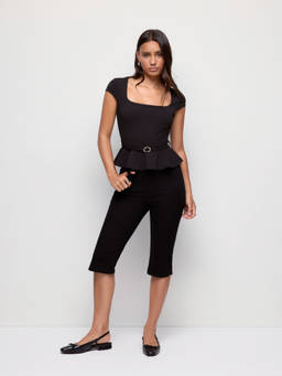 Cider - Ruffled Women's Belted Peplum Top Black