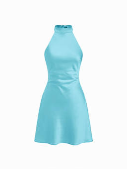 Cider - Satin Women's Halter Backless Bow A-Line Mini Dress Teal
