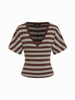 Cider - Cotton-Blend Women's High Stretch V-Neck Short Sleeve Tee Brown