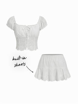 Cider - Broderie Anglaise Women Off-Shoulder Skirt Set White