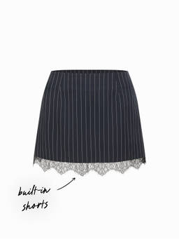 Cider - Stripe Lace Trim Women Low Waist A-Line Mini Skirt Navy Blue