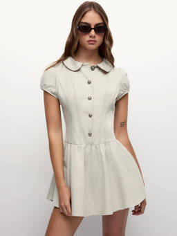 Cider - Almost Charming Women's Peter Pan Collar Button Mini Dress Grey