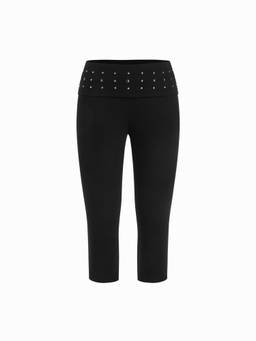 Cider - High Stretch Women's Low Rise Rhinestone Capri Pants Black