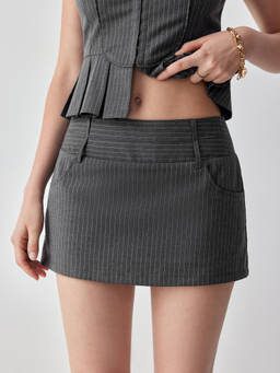 Cider - Striped Women's Low-Rise Pocket A-Line Mini Skort Grey