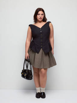Cider - Cotton-Blend Women’s Sweetheart Ruched Peplum Top Black