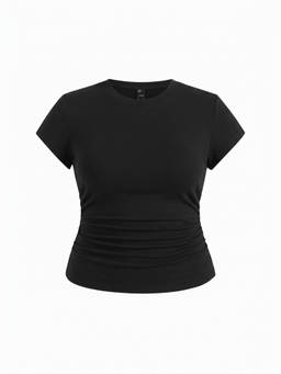 Cider - Cotton Blend Women's Ruched Round Neck T-Shirt Black