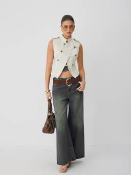 Cider - Cotton Blend Women’s Asymmetrical Stand Collar Waistcoat Off White
