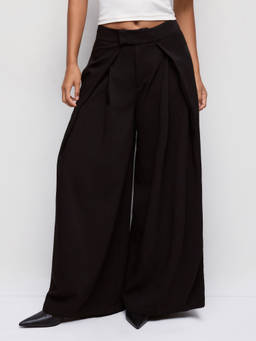 Cider - Pleated Women's Mid-Waist Straight-Leg Trousers Black