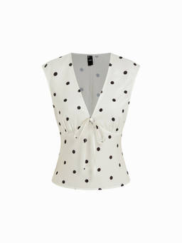 Cider - Satin Women's Ruched Bow V-Neck Tank Blouse White
