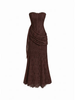 Cider - Lace Floral Women's Strapless Mermaid Maxi Dress Brown