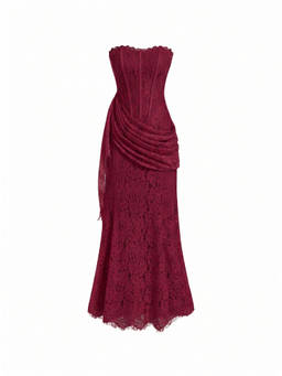 Cider - Lace Floral Women's Strapless Mermaid Maxi Dress Wine