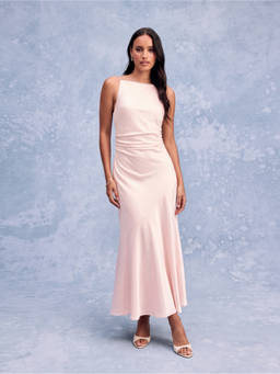 Cider - Women's Ruched Lace-Up Backless Mermaid Maxi Dress Pink