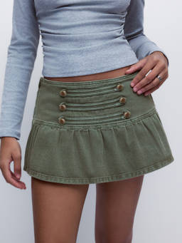 Cider - Metal Button Women’s Low-Waist Flared Mini Skirt Green
